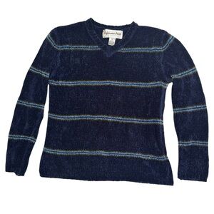 Vintage Reference Point Chenille Striped Sweater Navy Blue Size Medium